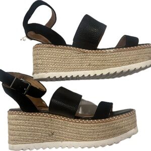 classic woven espadrille platform midsole with a wedge heel.
